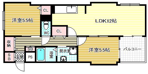 セレネ藤井寺(2LDK/1階)の間取り写真