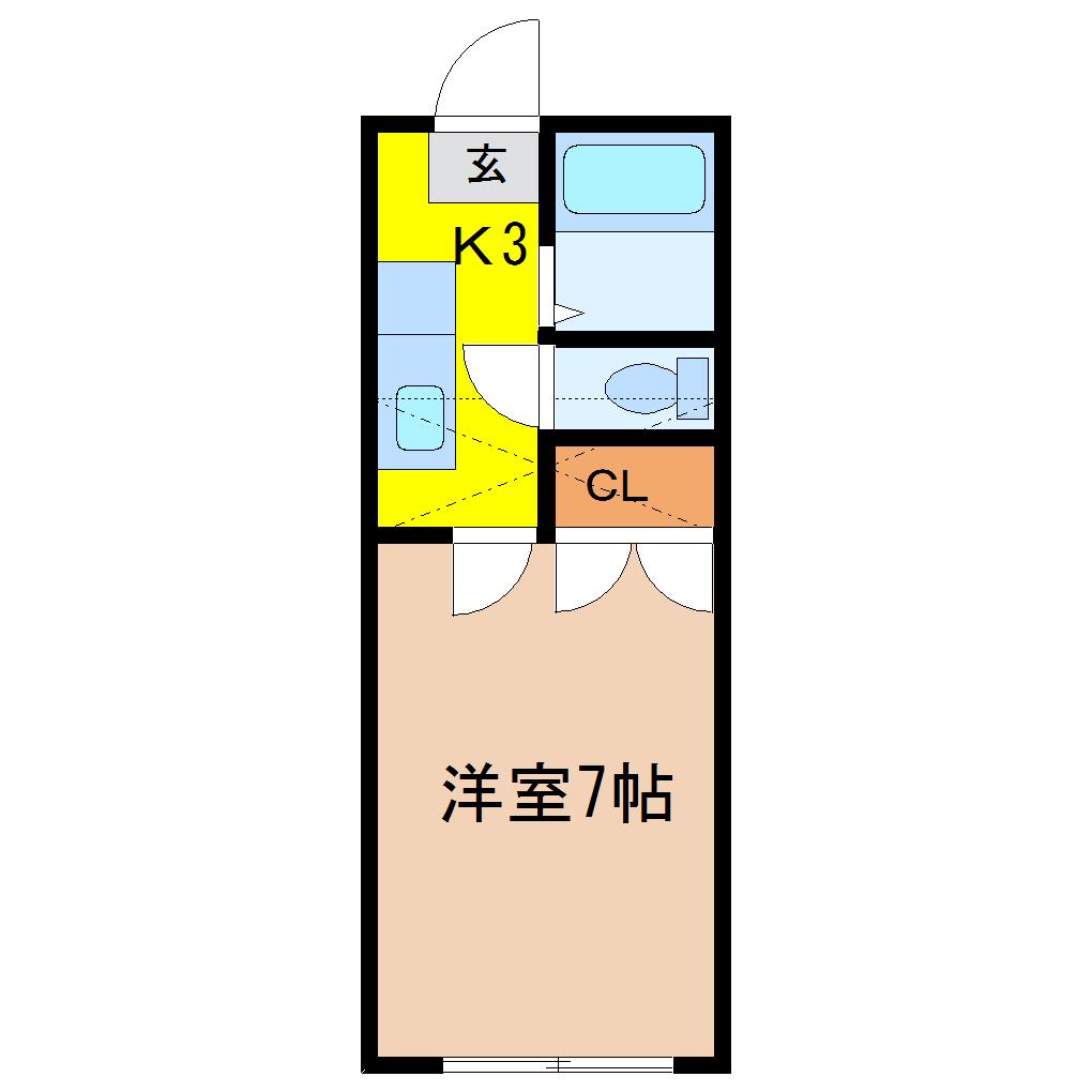 ホワイトキャッスル一本杉III(1K/2階)の間取り写真