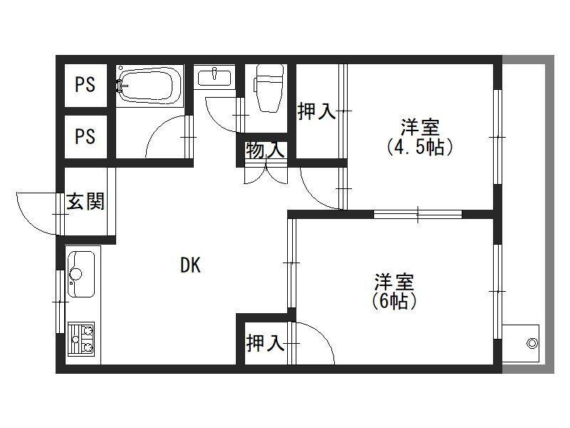 コーポくにじま(2DK/4階)の間取り写真