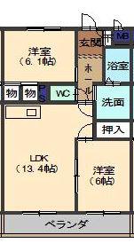 ラ・カーザ小島(2LDK/2階)の間取り写真