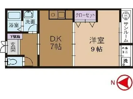 サーティーハイツ(1DK/1階)の間取り写真