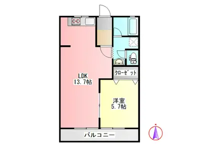 ブリリアントヒルズ西中島(1LDK/2階)の間取り写真
