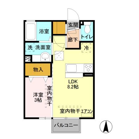 ミルアモール B(1LDK/1階)の間取り写真