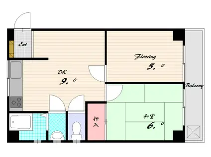 ハウスミエ(2DK/3階)の間取り写真