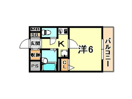 六甲ヒノキ(1K/3階)の間取り写真
