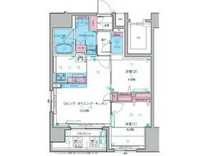 ジェノヴィア浅草IIスカイガーデン(2LDK/11階)の間取り写真