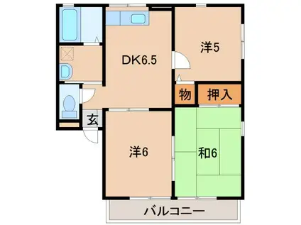 ＪＲ阪和線 紀伊駅 徒歩17分 2階建 築28年(3DK/1階)の間取り写真