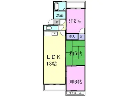 大谷ヒルズA(3LDK/2階)の間取り写真