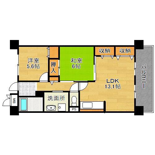 コーシャハイツ相生(2LDK/5階)の間取り写真
