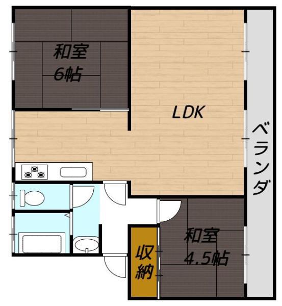 レインボータウン有秋台(2LDK/4階)の間取り写真
