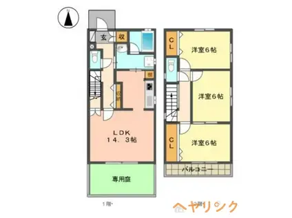 エトワール社口(3LDK/1階)の間取り写真