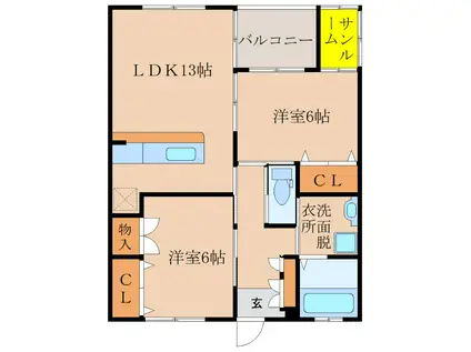 セフィーロきもつき(2LDK/1階)の間取り写真