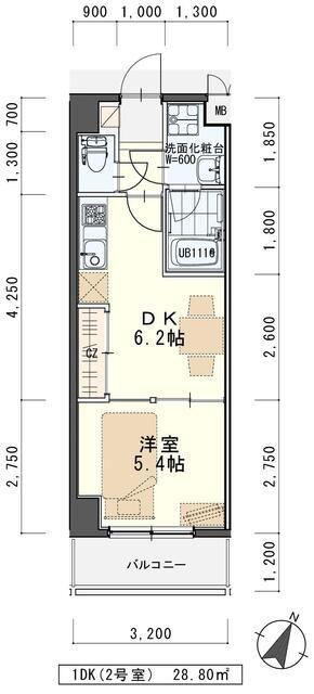 しゃとれ東勝山(1DK/6階)の間取り写真