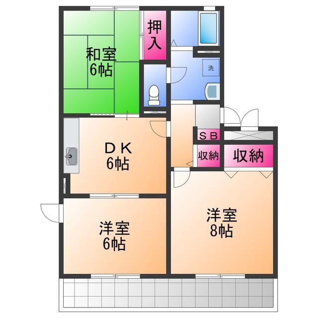 フォーエバーハイツ(3DK/2階)の間取り写真