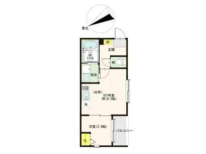 ハーモニーテラス東中川(1DK/1階)の間取り写真