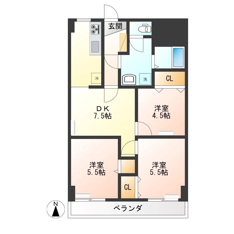 ひがしレジデンス(3DK/9階)の間取り写真