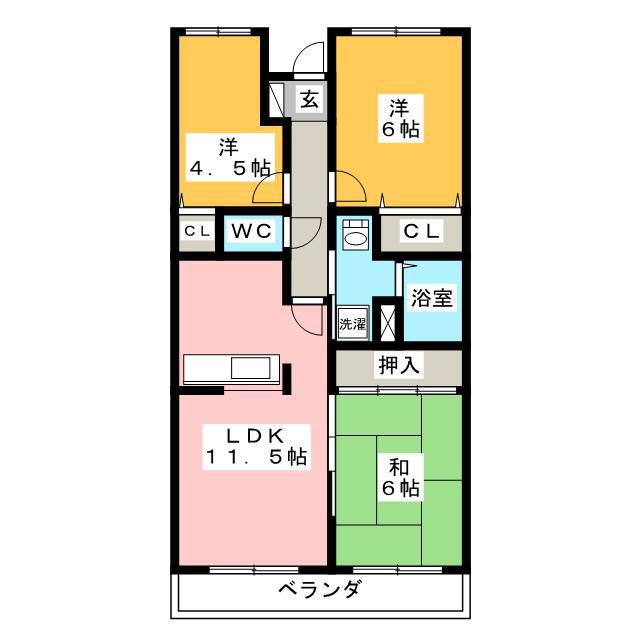 グレイシャス東島(3LDK/1階)の間取り写真