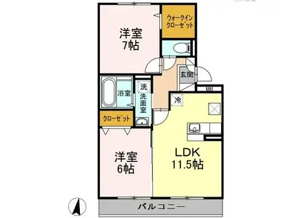 コアロード今宿A棟(2LDK/3階)の間取り写真