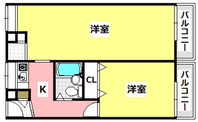 ネオコーポ都 東棟(2K/2階)の間取り写真