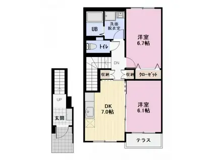 ユシェロA(2DK/2階)の間取り写真