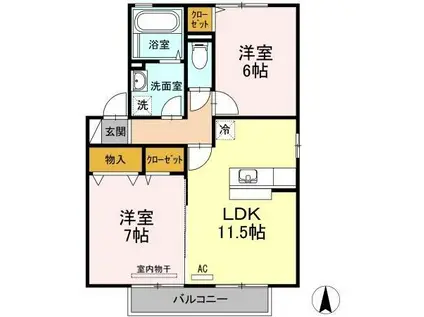 ボヌールA棟(2LDK/2階)の間取り写真