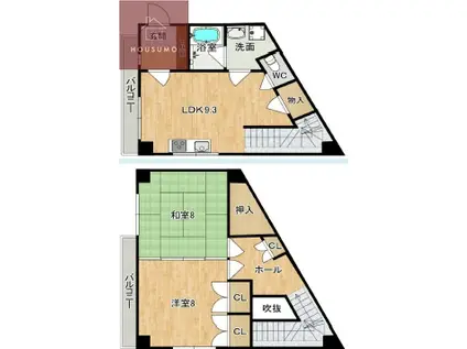 岡本ビル(2LDK/3階)の間取り写真