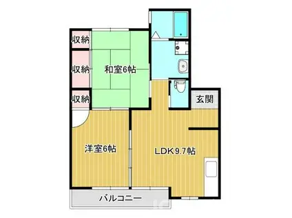 ウイングヒルズ B棟(2LDK/2階)の間取り写真