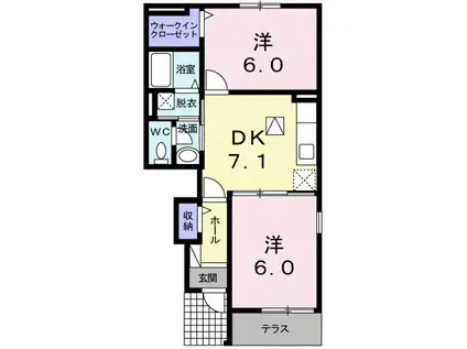 ブッドレア ジョイン I(2DK/1階)の間取り写真