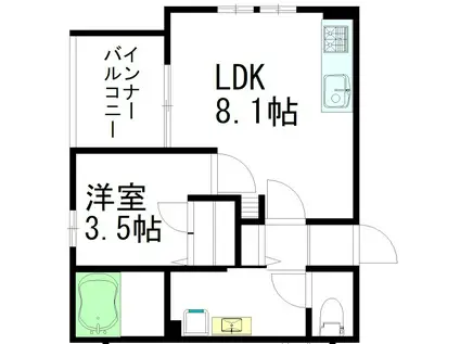 プリマ ヴィータ(1LDK/1階)の間取り写真