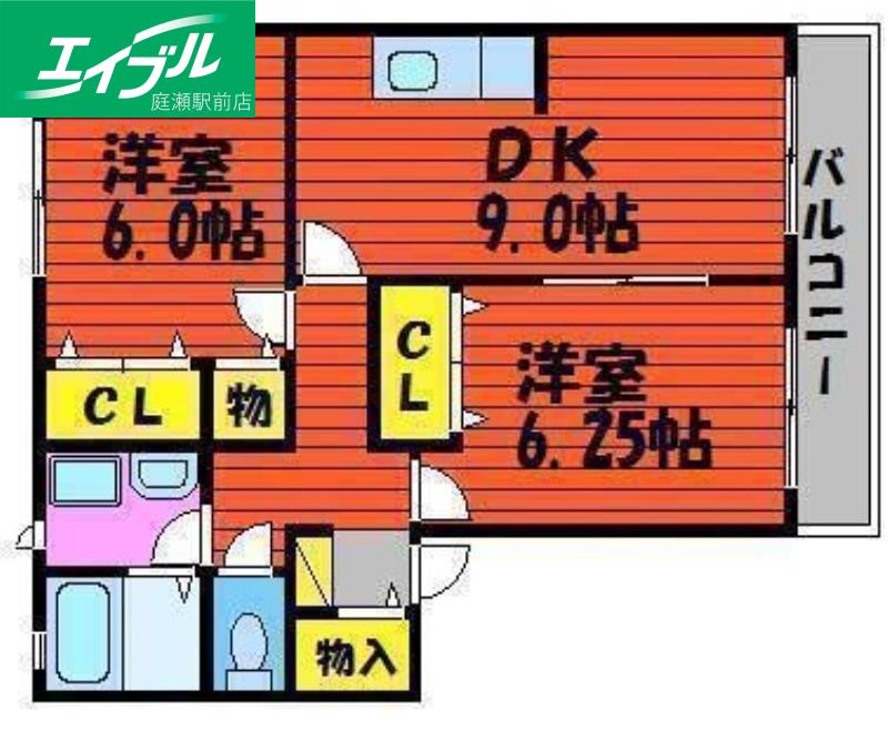 クリスタルパレス C(2LDK/2階)の間取り写真