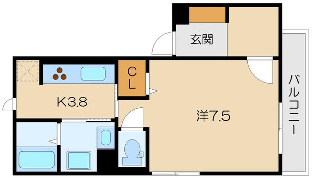 LA VILLA五個荘 B棟(1K/2階)の間取り写真