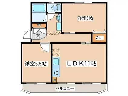 鴨宮ハイツ(2LDK/3階)の間取り写真