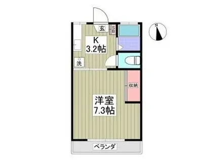 ツキシマサイドハイツ(1K/2階)の間取り写真
