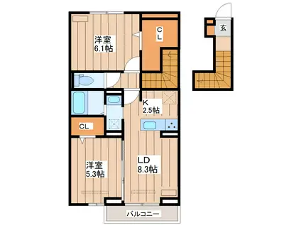 ペアガーデン泉 E(2LDK/2階)の間取り写真