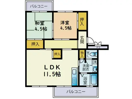 パークハイアット都町(2LDK/1階)の間取り写真