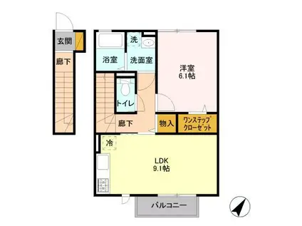 アムールII(1LDK/2階)の間取り写真