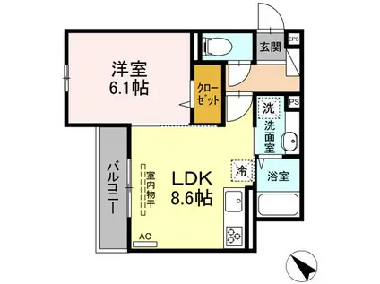 ガーデニア(1LDK/2階)の間取り写真