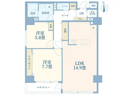 本厚木ハイツB(2LDK/5階)の間取り写真