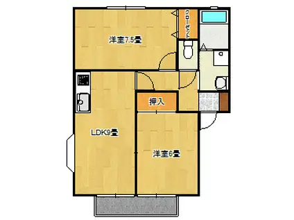 バーバンクハイツ浜町B(2LDK/2階)の間取り写真