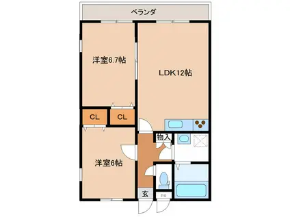 サンハイツ山田V(2LDK/2階)の間取り写真