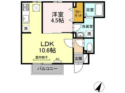 グランドゥ ププル(1LDK/1階)の間取り写真