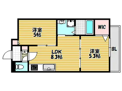 ALIVIO東大阪ウエスト(2LDK/1階)の間取り写真