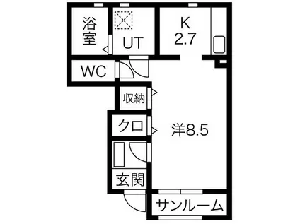 アッシュネクスト(ワンルーム/1階)の間取り写真