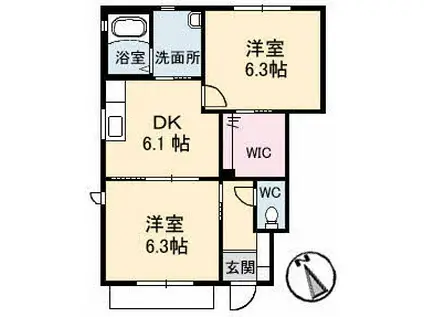 ルミナスキタヤマ(2DK/1階)の間取り写真