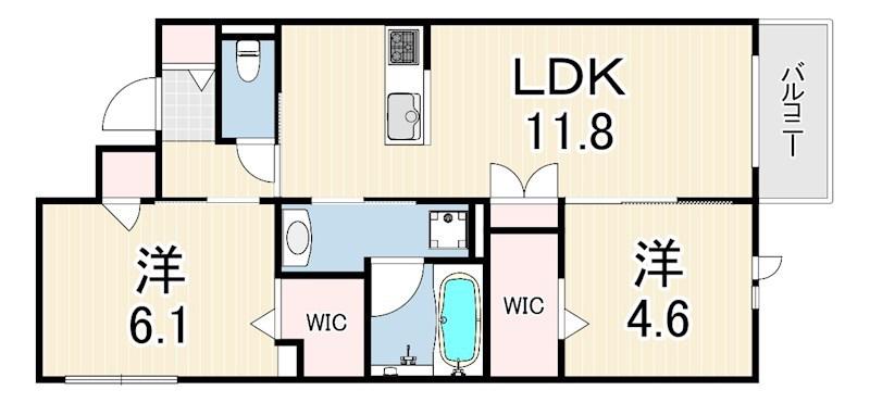 HEBEL MAISON 塚口(2LDK/4階)の間取り写真