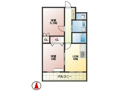 ハーヴェストI(1LDK/2階)の間取り写真