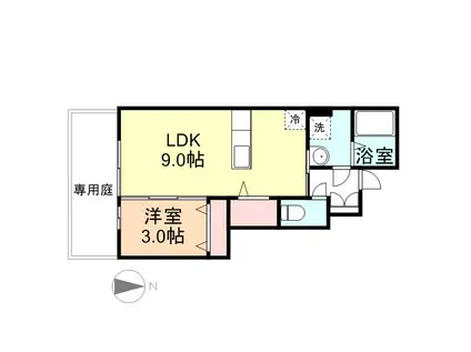 HALF AND HALF(1LDK/1階)の間取り写真