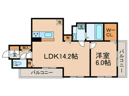 ヴィアーレ穂谷(1LDK/3階)の間取り写真