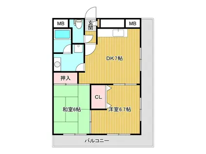 イズミサンリバー川岸(2DK/2階)の間取り写真