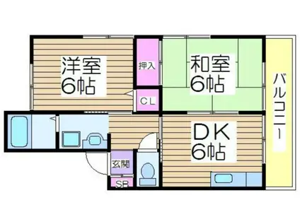 ディアコート(2DK/1階)の間取り写真